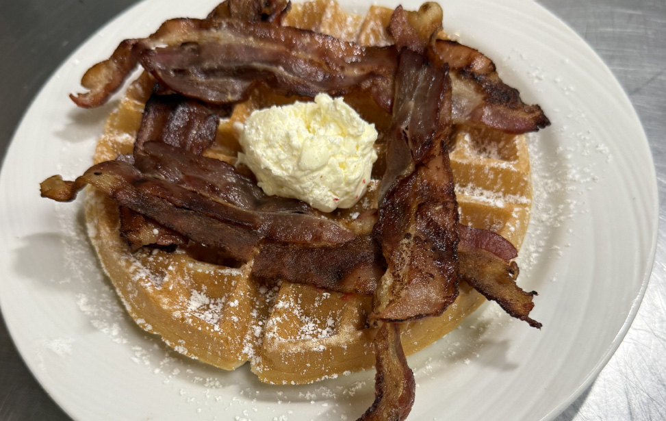 Waffles served with bacon